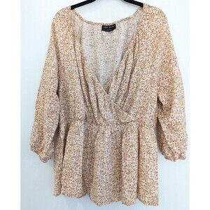 Lane Bryant Blouse Womens Plus Size 18 Yellow Floral Peplum Cottagecore Top
